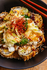baked tempura sushi rolls with salmon