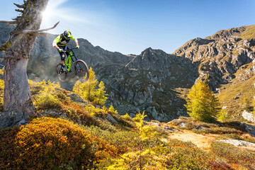 descent with mountain bike in the high mountains