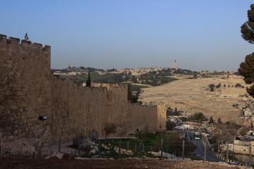 Fototapeta na wymiar View of the Temple Mount and the south wall