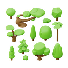 Isometric trees set. 3D rendered illustration.