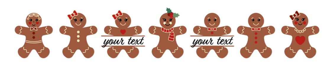 Gingerbread man Gingerbread girl Christmas cookies split monogram Personalised Holidays name frame Gingerman