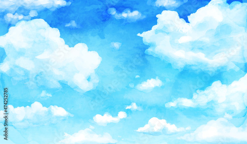 青空と雲の水彩のベクターイラスト背景 Analog Canvas Print Anal Honyojima