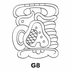 Vector icon with Mayan glyph lords of the nights. Maya god glyph symbol G8