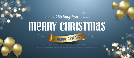 Fototapeta na wymiar Realistic merry christmas and happy new year banner with christmas element decoration