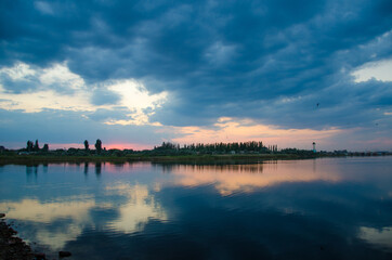 sunset over the lake