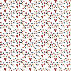 Watercolor seamless pattern with christmas garland and hearts