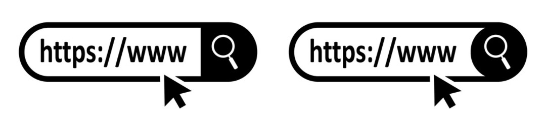 Address and navigation bar icon. Search bar in two styles. Search engine window with arrow. Search www http signs.