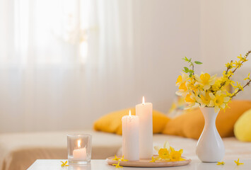 spring flowers in vase on modern interior