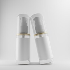 two plastic bottles cosmetic with blank label and transparent cap for mockup 3f render 