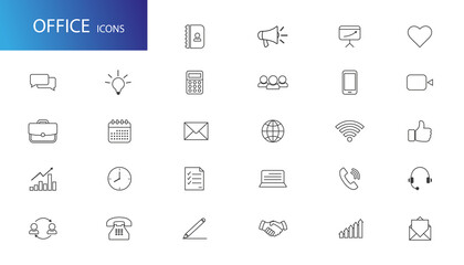 A simple set of vector linear icons related to personnel management, office, work, business.