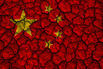 The chinese flag on the cracked wall background Conflict and crisis concepts 