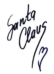 Christmas calligraphic signature of Santa Claus with heart. Isolated inscription on a white background by hand. Winter holiday, design for greeting cards and letters, banners and posters, emblems - obrazy, fototapety, plakaty