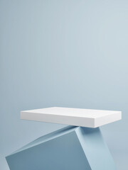 Mock-up illustration of geometric podium for product presentation, blue background, 3d illustration. - obrazy, fototapety, plakaty