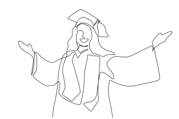 continuous line drawing of graduation students card concept congratulation  ,
linear style and Hand drawn Vector illustrations