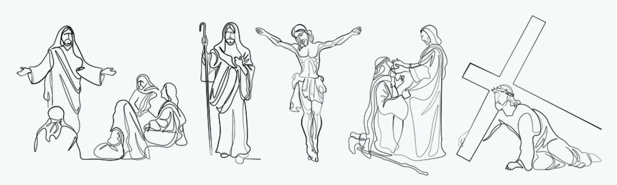 Continuous line drawing of Jesus Christ vector illustration Testament
Bible