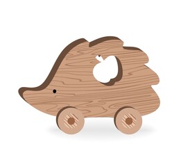 Childrens toys for Childrens games and entertainment Cartoon Wooden toys Wooden hedgehog Vector illustration