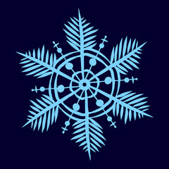 a blue snowflake, hand-drawn, isolated on a white background