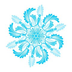 a blue snowflake, hand-drawn, isolated on a white background