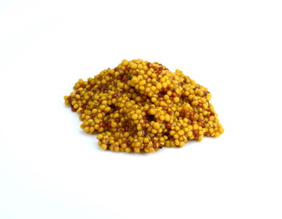 Whole grain mustard. French mustard isolated on white background.