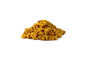 Whole grain mustard. French mustard isolated on white background.