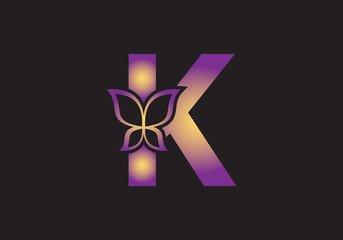 this is a creative letter K add butterfly icon design