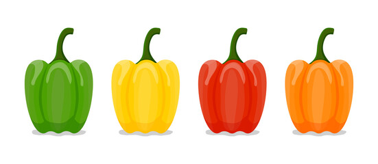 Multicolored bell peppers set of vector illustrations
