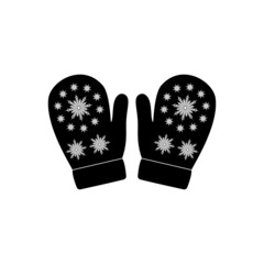 Winter mittens icon with a pattern of snowflakes of different sizes on a white background.
