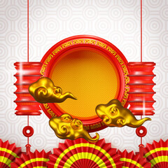 Square banner with Chinese ornaments. 3d illustration