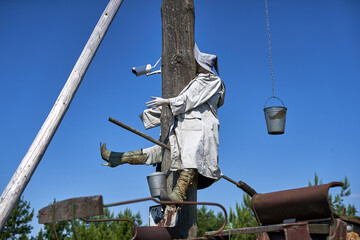 Decoration of witch flying on the broom and crashed to pole