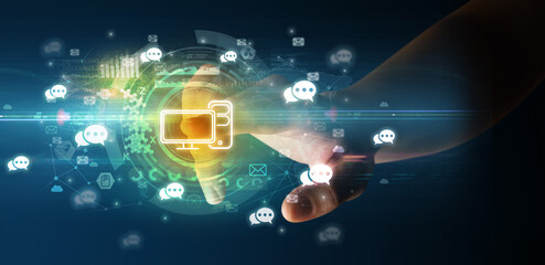 touching with soft gesture multimedia screen with future technology concept