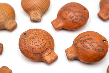 Isolated photos of ceramic ocarina