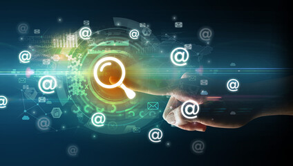 touching with soft gesture multimedia screen with future technology concept