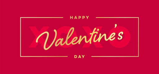 Happy Valentine's Day Banner. Valentines Day Typography Design on Red Background. Vector Design Template for Valentine Adverts, Web Banner, Greeting Card