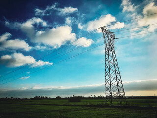 Electro line and cloudy sky