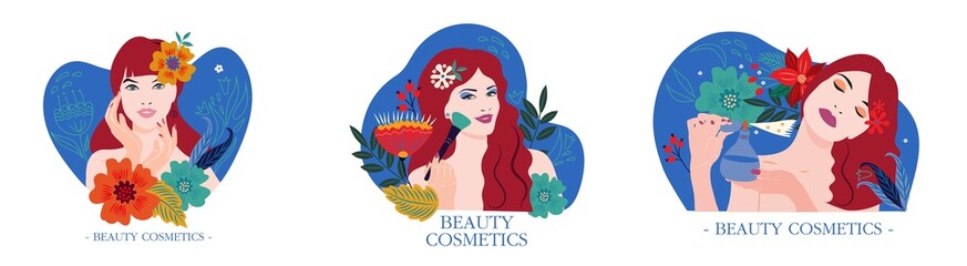 cosmetics beauty girls flowers leaves perfume lips eyes