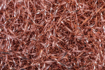 Copper shavings background, metal recyclable raw materials