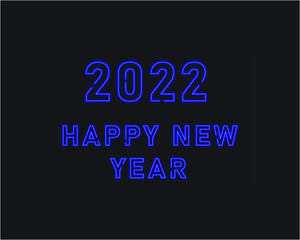 2022 Happy new year neon dark blue