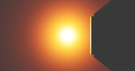 Render with yellow glowing source and shadow from the cube