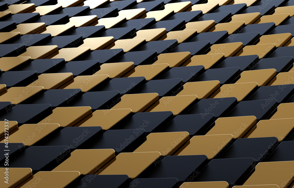 Fototapete abstract black and gold color geometrical background. 3d rendering