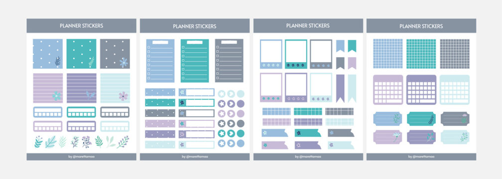 Printable Cute Blue And Purple Sticker Set For Planner With Pastel Color Vibes