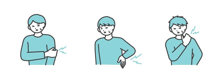 肩こり、腰痛、腕の痛みに悩む男性のイラスト素材