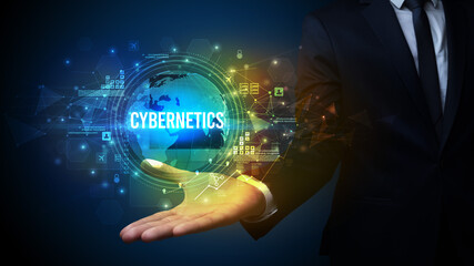 Elegant hand holding technology-related inscription