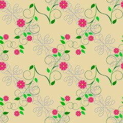 Diagonal flower twigs on a light brown background