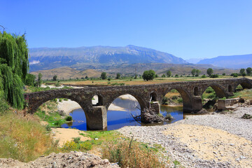Landscape with ancient stone bridge in Albania