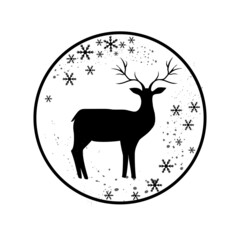 Black silhouette deer in a white circle