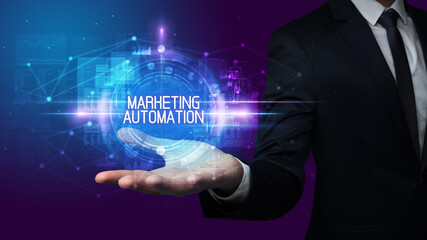 Man hand holding digital technology concept