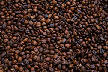 Textura de los granos de café tostados.