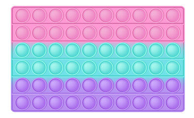 Popit figure rectangle as a fashionable silicon toy for fidgets. Addictive anti stress toy in pastel colors. Bubble anxiety developing vibrant pop it toys for kids. Vector illustration isolated on