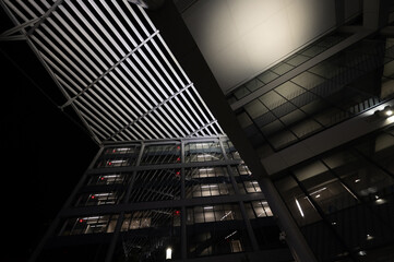 Architectural grid element on top of industrial building.