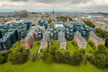Aerial view of Edinburgh, Scotland.  Despite being a tourist hot spot, Edinburgh manages to preserve its old architecture while still embracing its modern buildings
